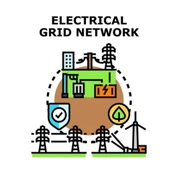 Electrical grid network infrastructure connecting renewable energy sources Stock Illustration
