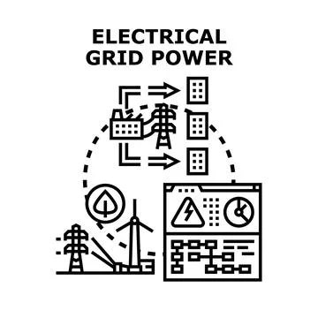 Electrical grid power generating distributing electricity concept 库存插图