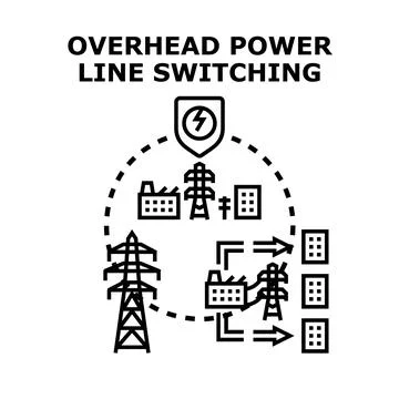 Electrical grid power line switching system concept Stock Illustration