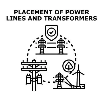 Electrical grid power lines and energy distribution system Stock Illustration