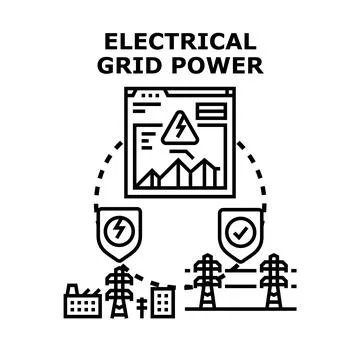 Electrical grid power system controlling energy distribution network Stock Illustration