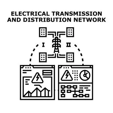 Electrical grid power transmission distribution network concept Stock Illustration