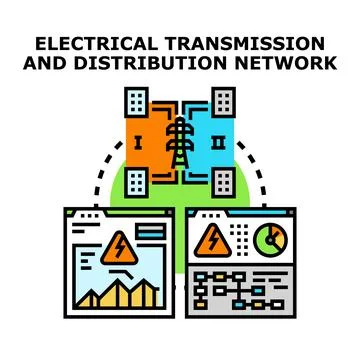 Electrical grid power transmission distribution network concept Stock Illustration