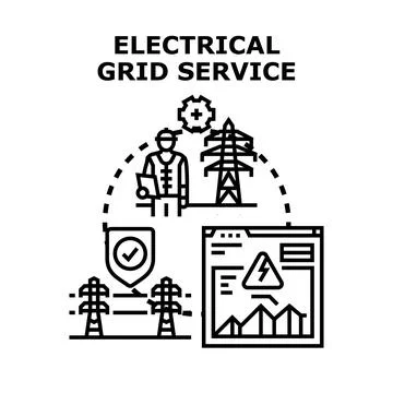 Electrical grid service infrastructure maintenance and power supply Stock Illustration