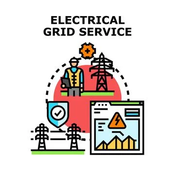 Electrical grid service infrastructure maintenance and power supply Stock Illustration