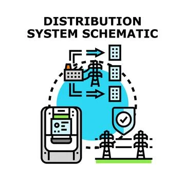 Electrical grid smart distribution system schematic diagram Stockillustratie