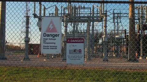 Electrical grid substation and high voltage electric switchyard converter tra Stock Footage 221454716