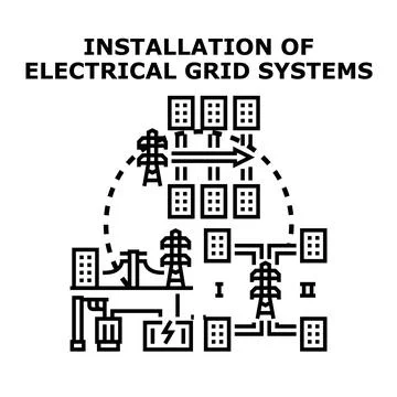 Electrical grid system installation and power distribution concept Stock Illustration