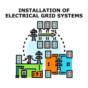 Electrical grid system installation and power distribution concept Stock Illustration