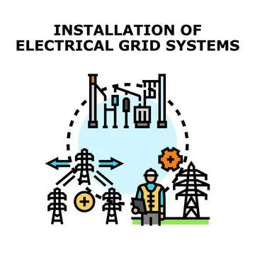 Electrical grid system installation engineering managing power supply Stock Illustration