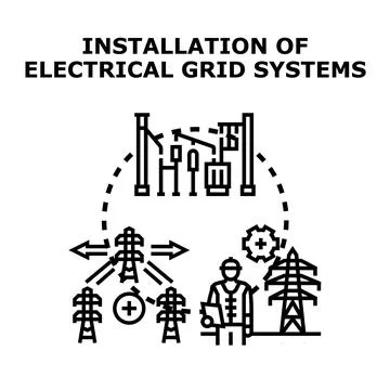 Electrical grid system installation engineering managing power supply Stock Illustration