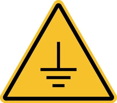 Electrical ground earth symbol. Triangle yellow background. Stock Illustration