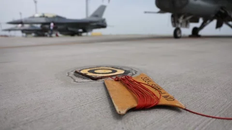 Electrical grounding cables are seen on a runway 스톡 동영상 274144645