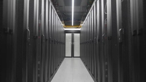 Electrical hall filled with wire networks behind mesh doors Stock Footage 316099057