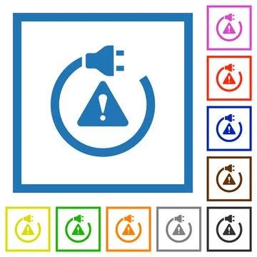 Electrical hazard solid flat framed icons Illustrazione stock