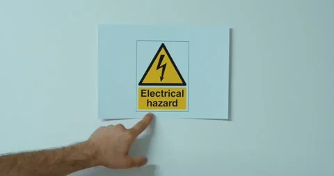 Electrical Hazard Warning Sign Close Up Stock Footage 342345105