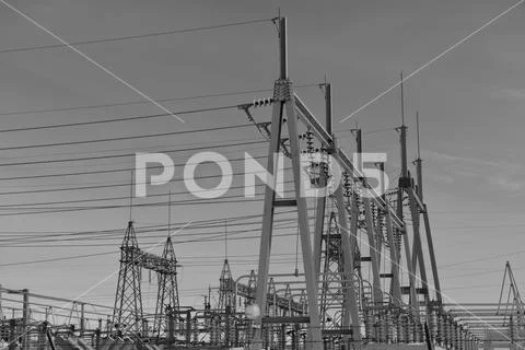 Electrical high voltage substation metal structure, pylons and power ...