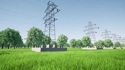 Electrical impulse moves through wires Power transmission towers Stock Footage 274470710