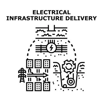 Electrical infrastructure delivery power generation and distribution Stock Illustration