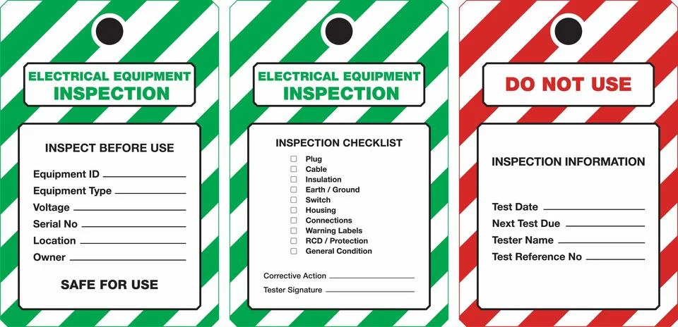 Electrical Inspection Tag Set for Construction and Industrial Equipment Illustrazione stock