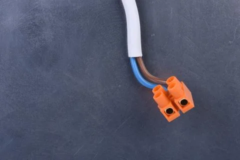 Electrical installation, cable on gray background Foto stock