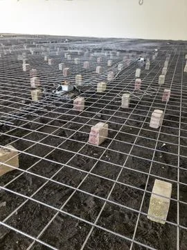 Electrical installation groundwork for industrial construction site Stock Photos