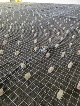 Electrical installation groundwork for industrial construction site Stock Photos