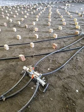 Electrical installation groundwork for industrial construction site Stock Photos