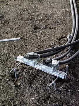 Electrical installation groundwork for industrial construction site Stock Photos