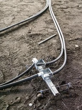 Electrical installation groundwork for industrial construction site Stock Photos