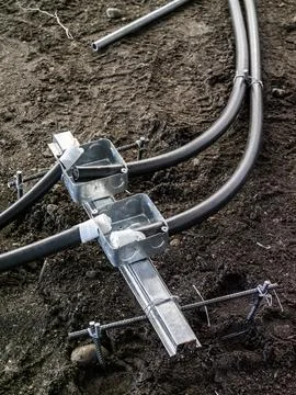 Electrical installation groundwork for industrial construction site Stock Photos