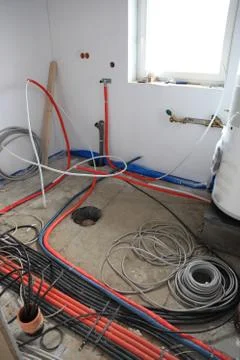 Electrical installation inside a building Stock Photos