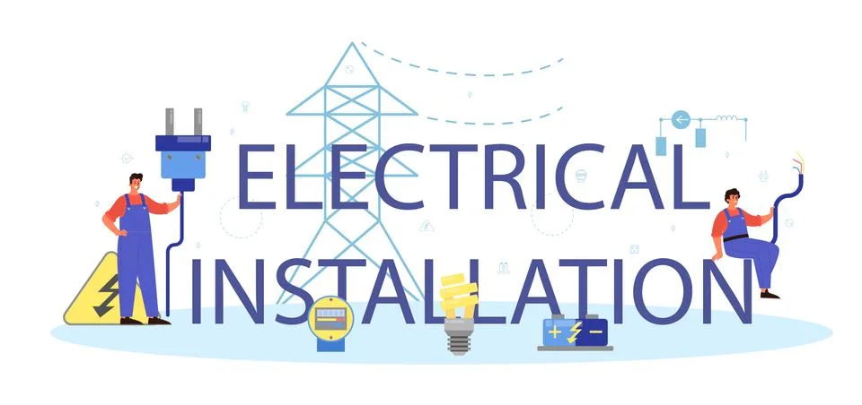 Electrical installation service typographic header. Professional worker Stock Illustration