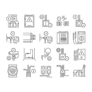 Electrical Installation Tool Icons Set Vector . Stock Illustration