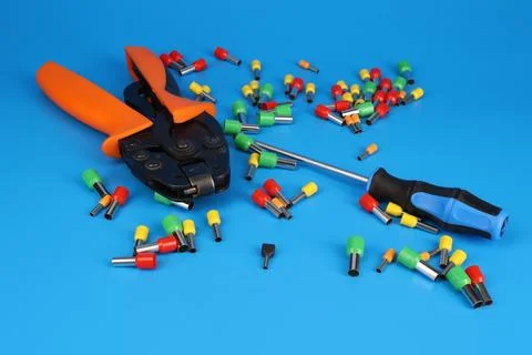 Electrical installation tools for the assembly of electrical equipment. Stock Photos