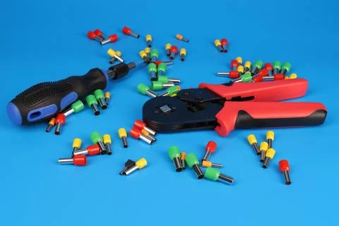 Electrical installation tools for the assembly of electrical equipment. Stock Photos