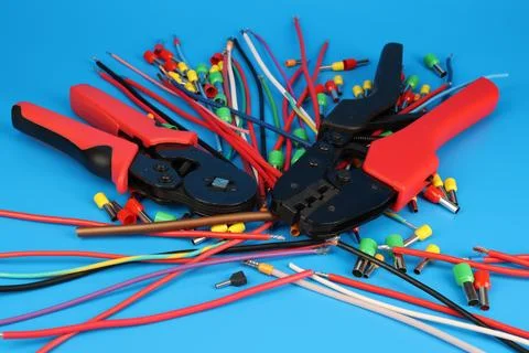 Electrical installation tools for the assembly of electrical equipment. Stock Photos