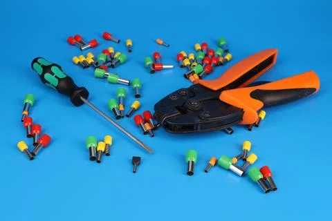 Electrical installation tools for the assembly of electrical equipment. Stock Photos