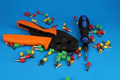 Electrical installation tools for the assembly of electrical equipment. Stock Photos