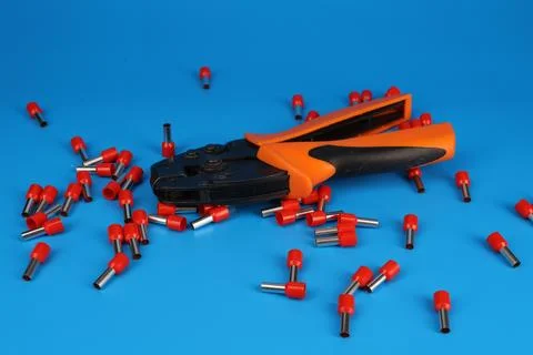 Electrical installation tools for the assembly of electrical equipment. Stock Photos