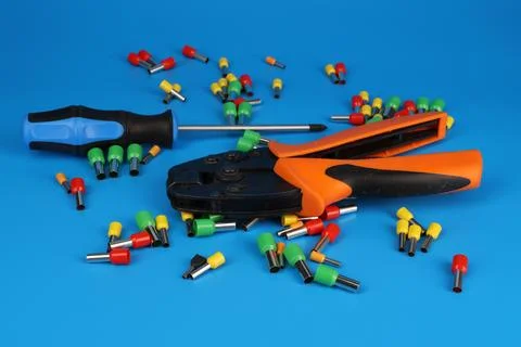 Electrical installation tools for the assembly of electrical equipment. Stock Photos