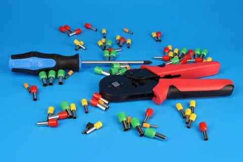 Electrical installation tools for the assembly of electrical equipment. Stock Photos