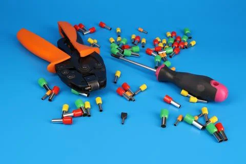 Electrical installation tools for the assembly of electrical equipment. Stock Photos