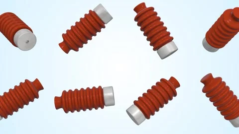 Electrical Insulators Falling on a Light Blue Background. Ceramic Insulator. 4K Stock Footage 306122874