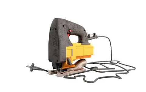 Electrical jigsaw 3d render on a white background no shadow Stock Illustration