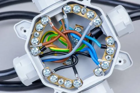 Electrical junction box with cables Stock Photos