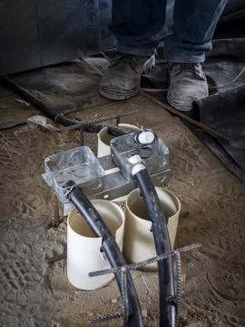 Electrical junction boxes and conduit installation Stock Photos