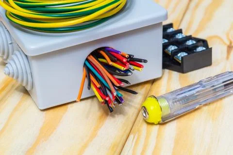 Electrical junction boxs with cables wire used in the electric installation p Stock Photos