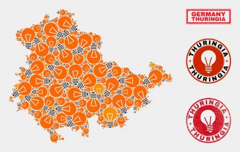 Electrical Lamp Collage Thuringia Land Map and Rubber Stamp Seals Illustrazione stock