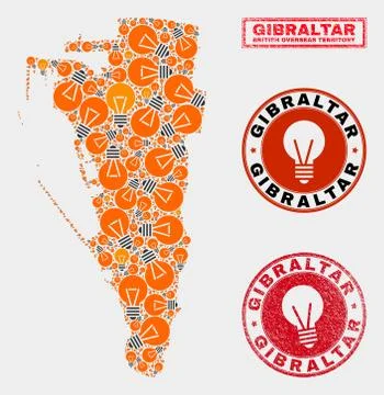 Electrical Lamp Mosaic Gibraltar Map and Textured Seals Illustrazione stock